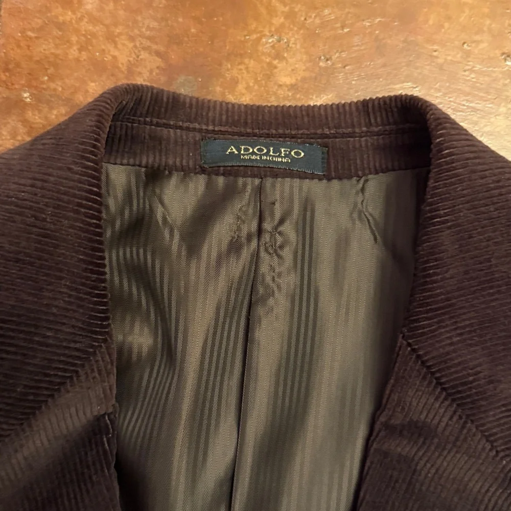 Adolfo Dark Brown Corduroy 100% Cotton Sport Coat Size 40 R